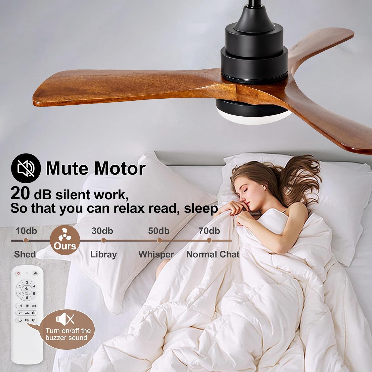 BOJUE 36 Inch Solid Wood Ceiling Fan, No Light (Black Walnut)