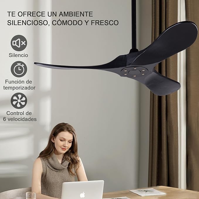 BOJUE 42 Inch Black Ceiling Fan with Lights and Remote